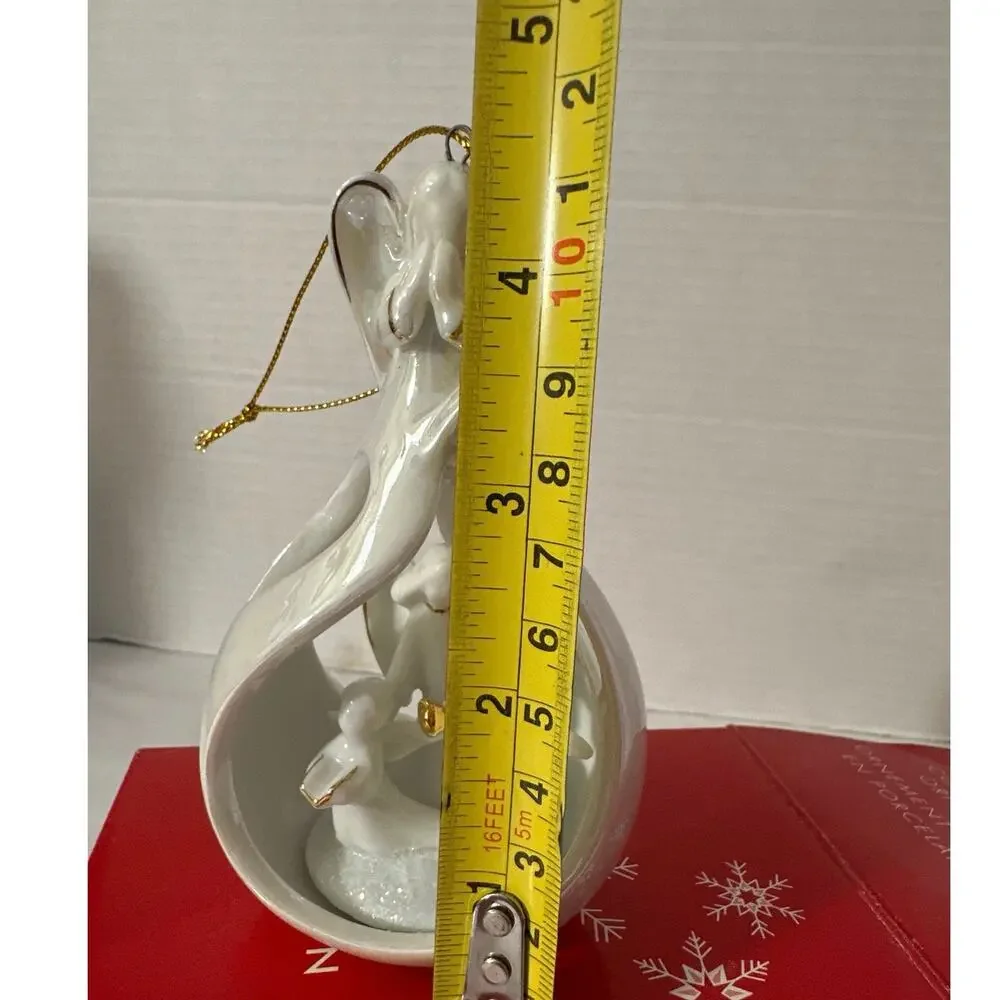Vintage Avon Hanging Angel Ornament white iridescent ceramic w/gold trim 2005New